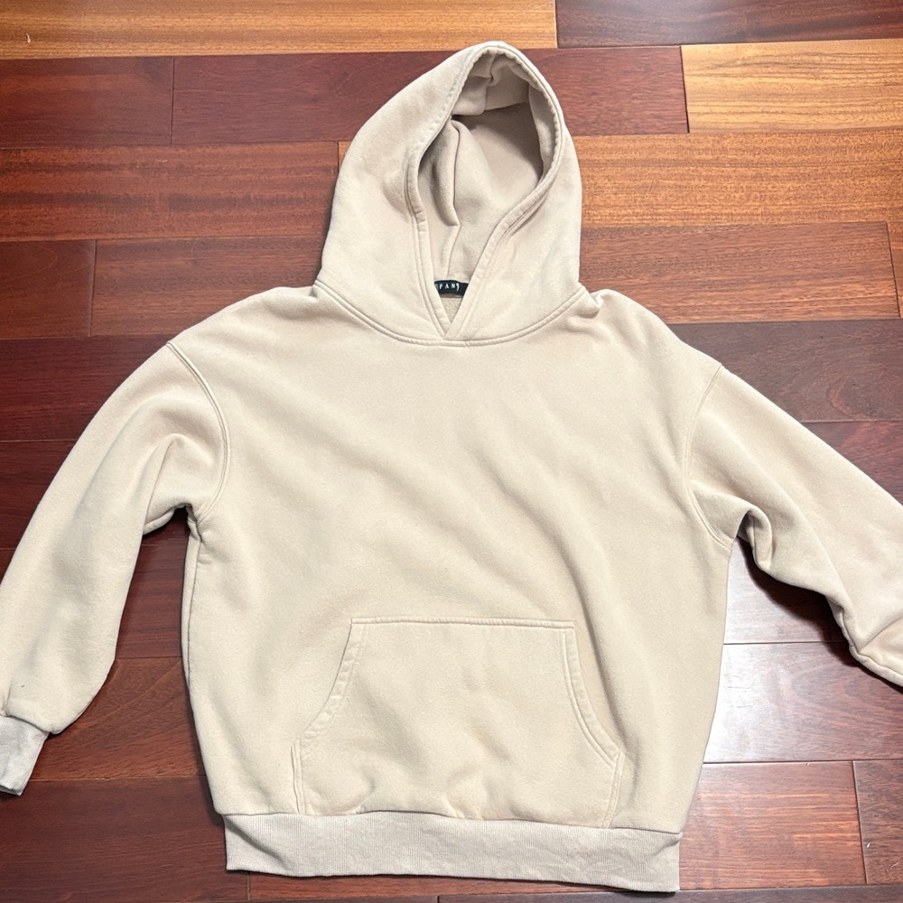 Amazon Men's Oversized Fleece Beige Hooded Sweatshirt